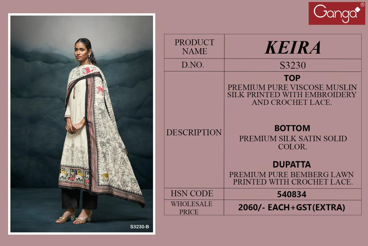 Keira 3230 By Ganga Viscose Dress Material Wholesale Shop In Surat